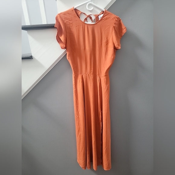 Urban Outfitters Open-Back Orange Dress w/ High Slit Small Flowy Lightweight - Picture 2 of 6